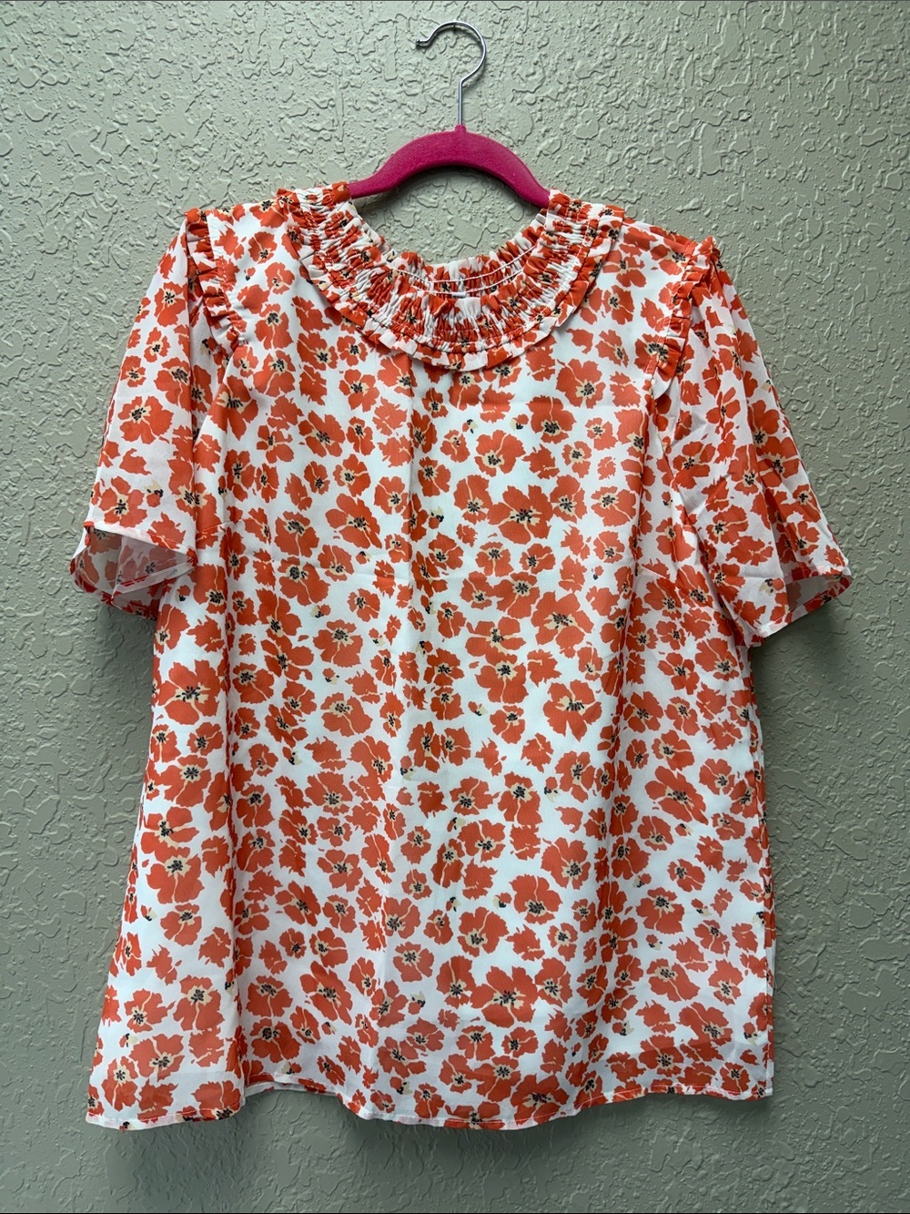 Boutique Orange Floral Ruffle Flutter Sleeve Blouse Plus Size 3X